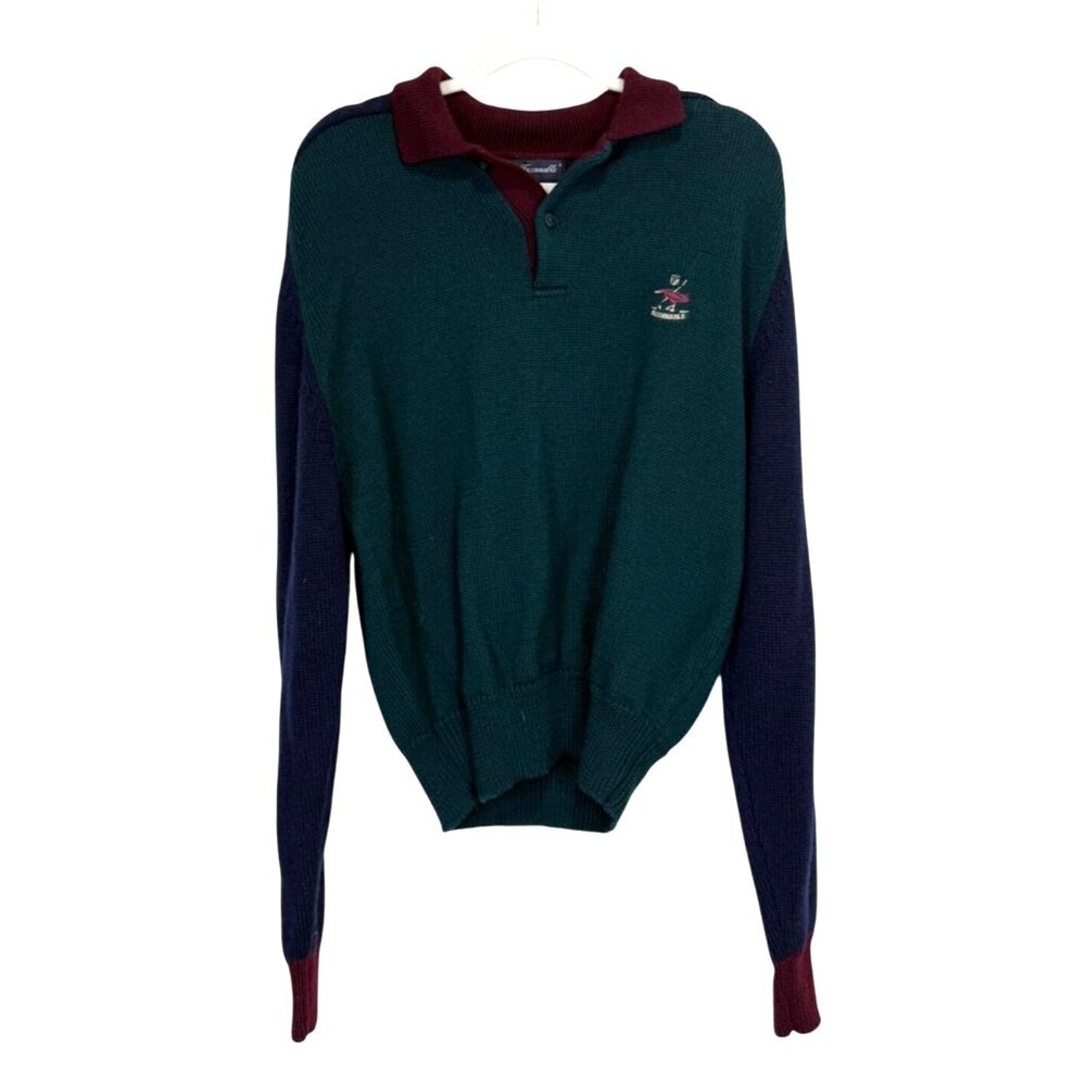 Faconnable Men's Size M Sweater Wool Vintage Designed in France Green Blue Red